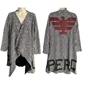 Women's Open Front Cardigan 'SUPERDRY' w/Pockets & Belt Loops Size L Black&White